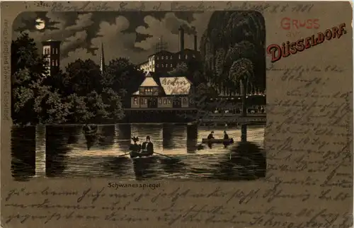 Gruss aus Düsseldorf - Schwanenspiegel - Litho -622796