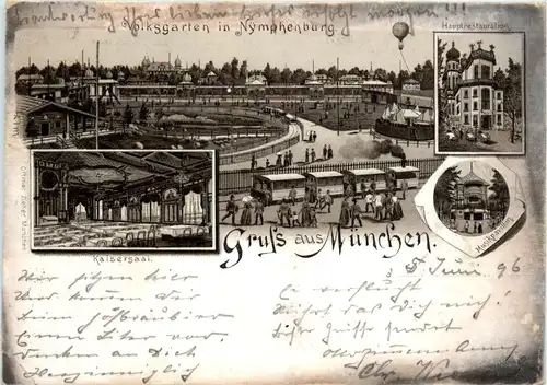 Gruss aus München - Wolksgarten in Nymphenburg - Litho 1896 -482838