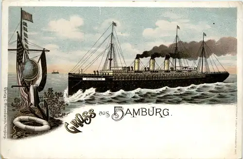 Gruss aus Hamburg - Dampfer Columbia - Litho -482878