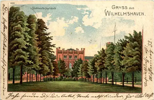 Gruss aus Wilhelmshaven - Stationschefgebäude - Litho -483458