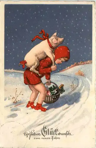 Neujahr - Kind mit Schwein -624700