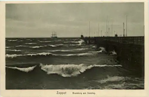 Zoppot - Brandung am Seesteg -625836