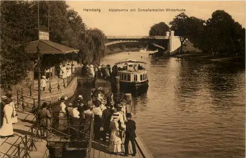 Hamburg, Alsterpartie mit Dampferstation Winterhude -511494