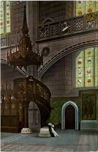 Wittenberg, Schlosskirche, Kanzel und Luthers Grab -511802