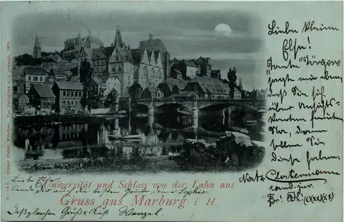 Marburg, Universität und Schloss von der Lahn aus -512716