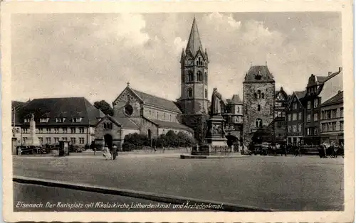 Eisenach, Der Karlsplatz mit Nikolaikirche, Lutherdenkmal u. Ärztedenkma -512976