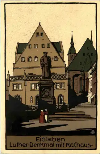 Eisleben, Luther-Denkmal mit Rathaus -512742