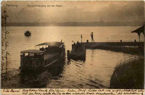 Hamburg, Sonnen-Untergang auf der Alster -511504