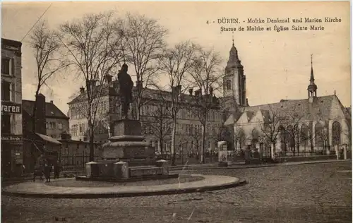 Düren, Moltke-Denkmal und Marienkirche -514352