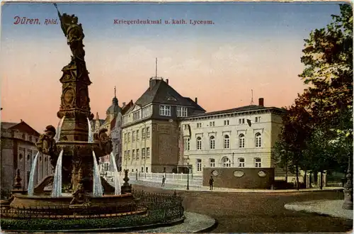 Düren, Kriegerdenkmal u. kath. Lyceum -514432