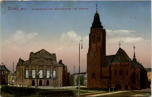 Düren, Hoeschplatz mit Marienkirche und Theater -514210