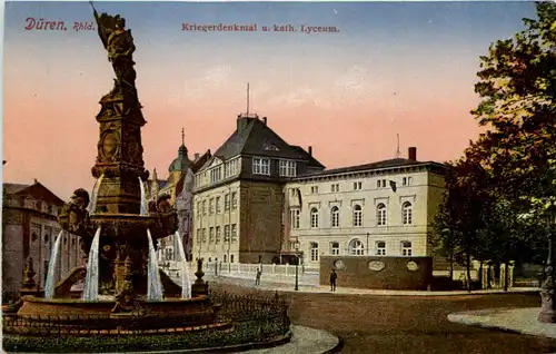 Düren, Kriegerdenkmal u. kath. Lyceum -514230