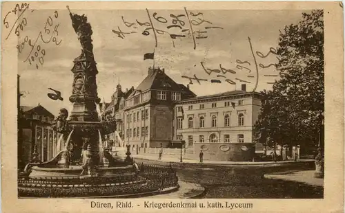 Düren, Kriegerdenkmal u. kath. Lyceum -514254