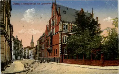Düren, Zehnthofstrasse mit Gymnasium -514534