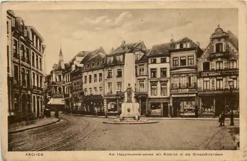 Aachen, Am Hauptmannsbrunnen mit Einblick in die Grosskölnstrasse -514790