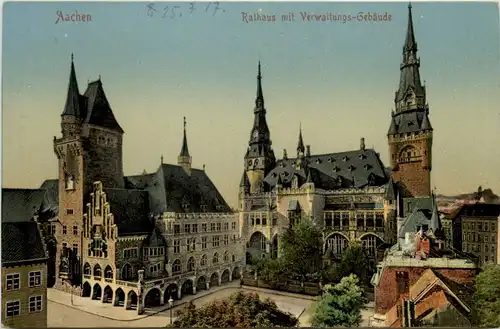 Aachen, Rathaus mit Verwaltungs-Gebäude -514974