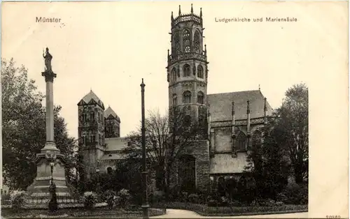 Münster i. W., Ludgerikirche und Mariensäule -516460