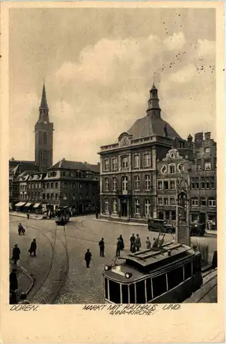 Düren, Markt mit Rathaus und Annakirche -515614