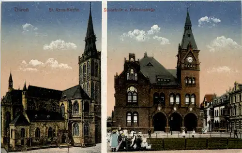 Düren, St. Annakirche, Südschule und Victoriastrasse -514444