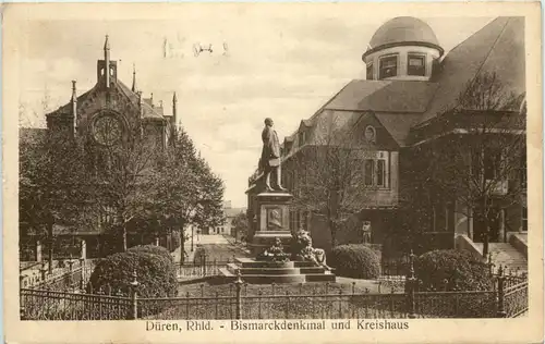Düren, Bismarckdenkmal und Kreishaus -514484