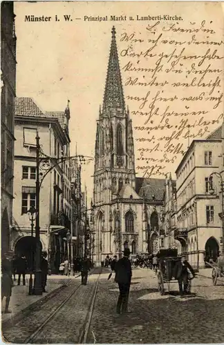 Münster i. W., Prinzipalmarkt und Lambertikirche -516280