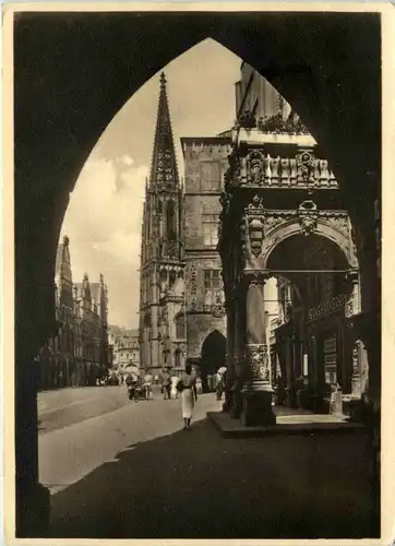 Münster i. W., Rathausbogen und Lambertikirche -516092