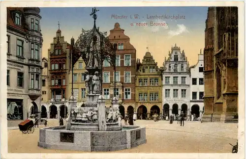 Münster i. W., Lambertikirchplatz und neuer Brunnen -516564