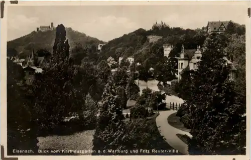 Eisenach, Blick vom Karthausgarten a.d. Wartburg und Fritz Reuter-Villa -516604