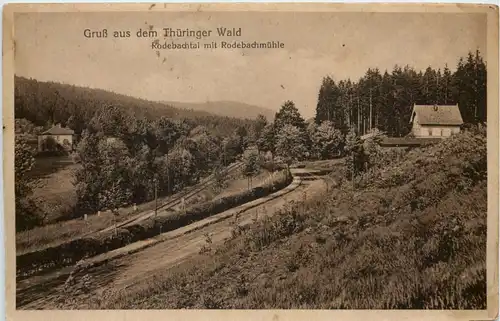 Gruss aus dem Thüringer Wald, Rodebachtal mit Rodebachmühle -517252