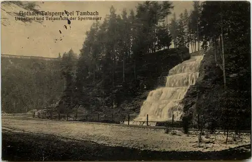 Tambach - Dietharz, Gothaer Talsperre, Überlauf und Teilansicht der Sper -517426