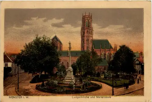 Münster i. W., Ludgerikirche und Mariensäule -516302