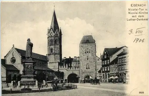 Eisenach, Nicolai-Tor u. Nicolaikirche mit dem Lutherdenkmal -518116