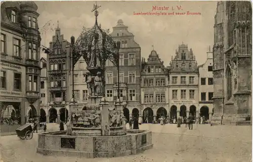 Münster i. W., Lambertikirchplatz und neuer Brunnen -517746