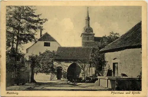 Mühlberg, Pfarrhaus und Kirche -518194