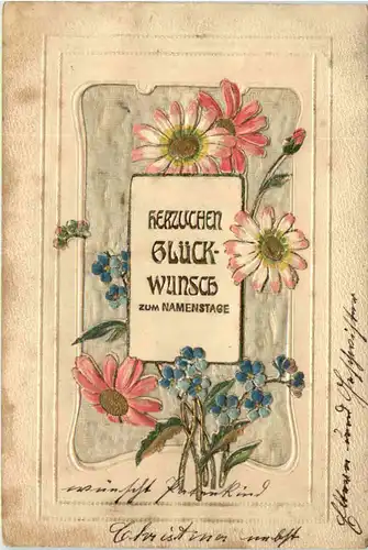 Namenstag - Karte mit Stoff - Prägekarte -627424