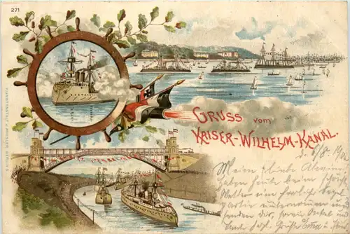 Kiel - Gruss vom Kaiser Wilhelm Kanal - Litho -600170