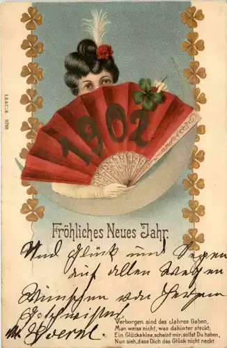 Neujahr- Frau mit Fäscher Jahreszahl 1902 -627990