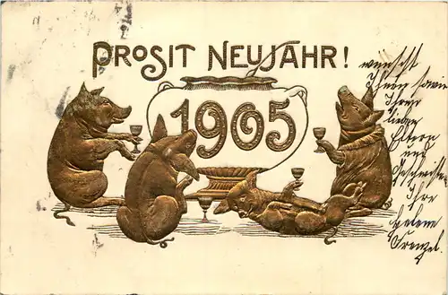 Neujahr - Jahreszahl - Prägekarte Schweine -627982