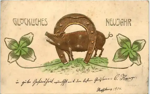 Neujahr - Schwein Prägekarte gelaufen in Haffkrug -627272