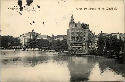 Königsberg - Partie am Schlossteich mit Stadthalle - Feldpost Kriegsbekleidkunngsamt -628132