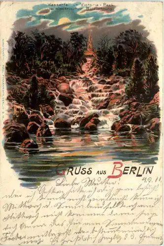 Gruss aus Berlin - Wasserfall im Victoria Park - Litho -629720