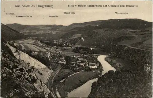 Saalfeld/Saale, Blick v. Bohlen saalaufwärts auf Obernitz u. Reschwitz -519360