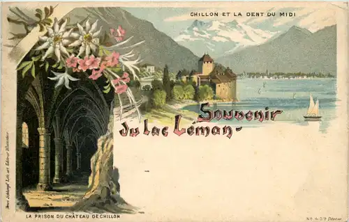 Souvenir du Lac Leman Chillon - Litho -629870