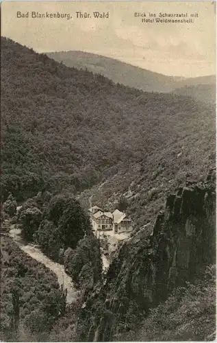 Bad Blankenburg, Blick in das Schwarzatal mit Hotel Weidmannsheil -519672