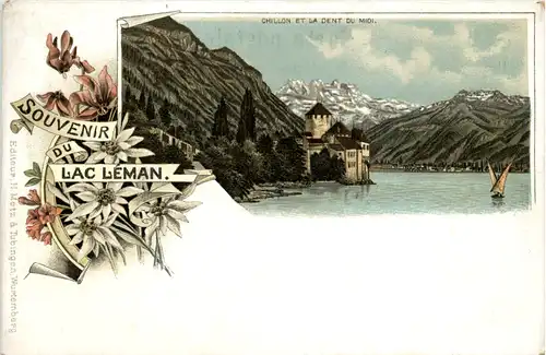 Souvenir du Lac Leman Chillon - Litho -629852