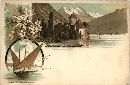 Souvenir du Lac Leman Chillon - Litho -629860