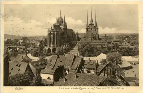 Erfurt, Blick vom Allerheiligenturm auf Dom und Severinkirche -396786