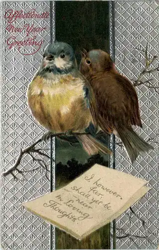 New Year Greetings Vögel - Prägekarte -633242