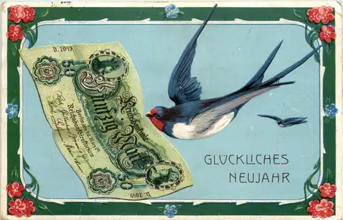 Neujahr - Geld auf Ansichtskarte - Prägekarte -634038
