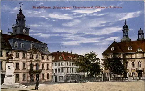 Saarbrücken, Schlossplatz mit Ulanendenkmal, Rathaus u. Kreishaus -505952